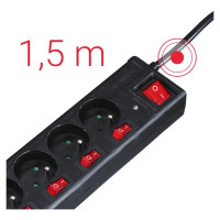 Hama 6-socket surge protector strip 1.4m with switches - black