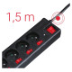 Hama 6-socket surge protector strip 1.4m with switches - black