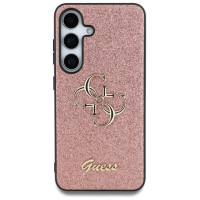 Guess Fixed Glitter Big 4G Metal Logo Case for Samsung Galaxy S25 Pink