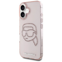 Karl Lagerfeld IML Rhinestones Karl Head iPhone 16 Case Pink