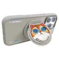 Nimmy Glasses Cool Cat MagSafe Case for iPhone 16 Pro - Gray