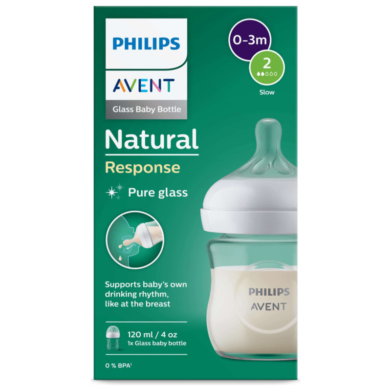 Philips Avent Natural Response stikla zīdaiņu pudelīte 125 ml, jaundzimu&scaron;ā knupītis, 0m+ - SCY930/01