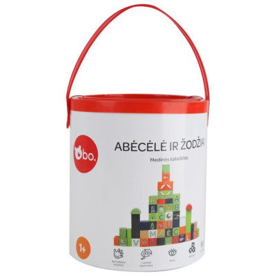 BO. Деревянные кубики "Алфавит и слова", на литовском языке