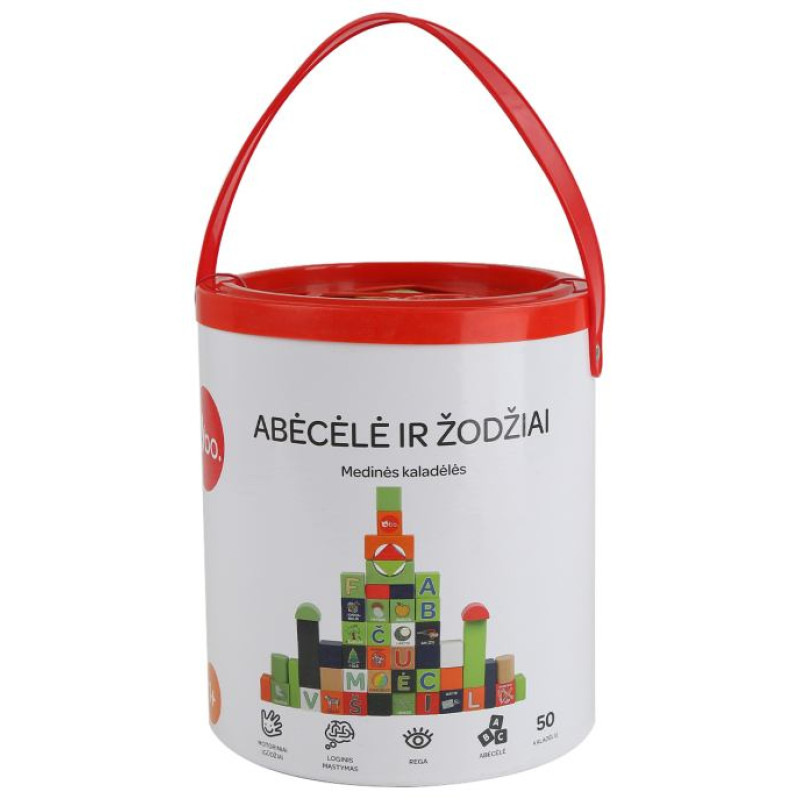 BO. Деревянные кубики "Алфавит и слова", на литовском языке