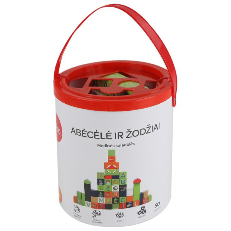 BO. Деревянные кубики "Алфавит и слова", на литовском языке