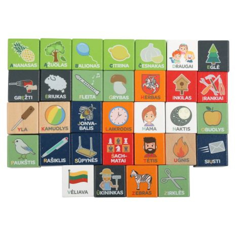 BO. Деревянные кубики "Алфавит и слова", на литовском языке