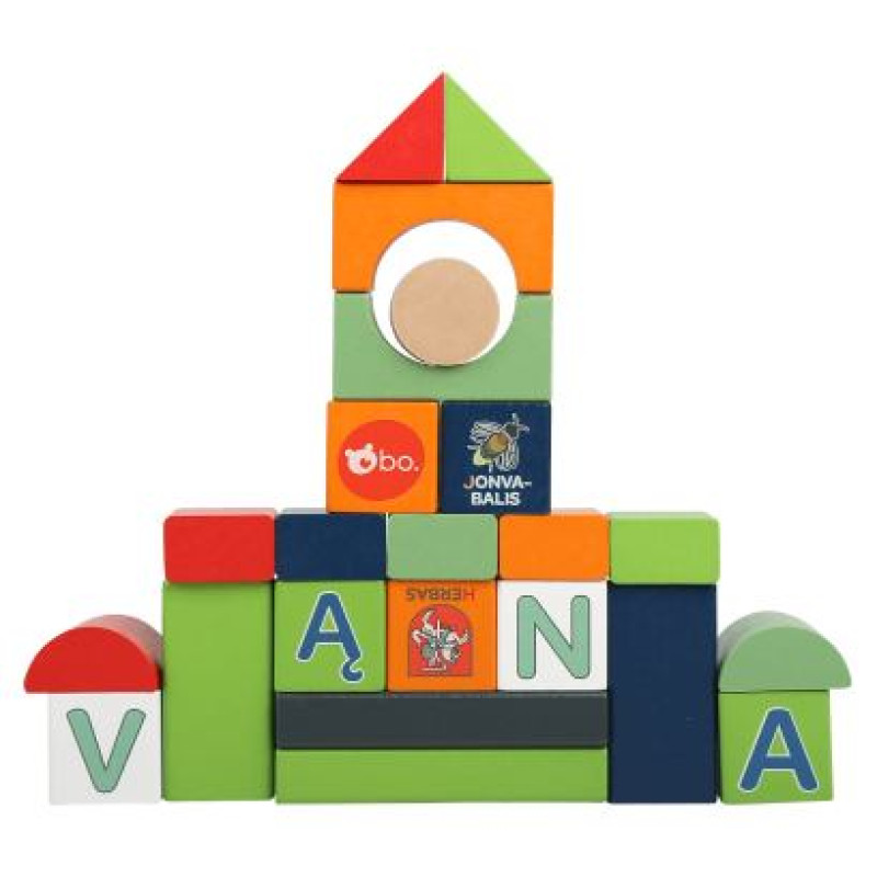 BO. Деревянные кубики "Алфавит и слова", на литовском языке