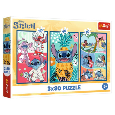 Trefl DISNEY STITCH Pužļu komplekts Stitch pasaule, 3x80 gab.