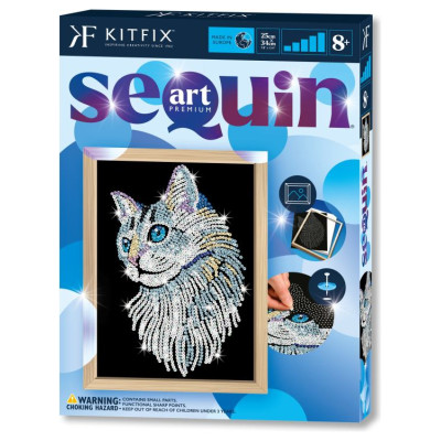 Kitfix Amatniecības komplekts Sequin Art Blue Premium spīdumiņu māksla, Balts kaķis