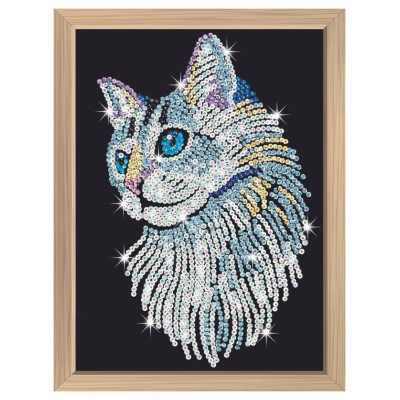 Kitfix Amatniecības komplekts Sequin Art Blue Premium spīdumiņu māksla, Balts kaķis