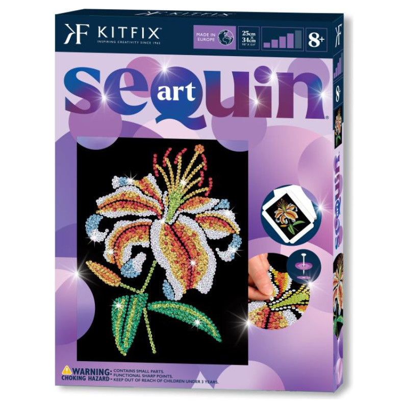 Kitfix Amatniecības komplekts Sequin Art Purple spīdumiņu māksla, Tīģerlilija