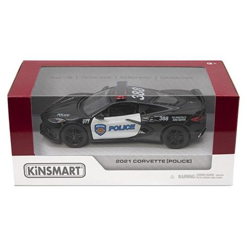 Kinsmart Miniatūrais modelis - 2021 Corvette (Policija), izmērs 1:36