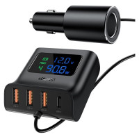 Acefast car charger 90W USB Type C / 3x USB / cigarette lighter socket, PPS, PD3.0, QC3.0, AFC, FCP charging station black (B8 black)