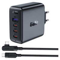 Acefast fast charger GaN 3xUSB-C/1xUSB-A 100W black + angled cable USB-C - USB-C 100W 2m black