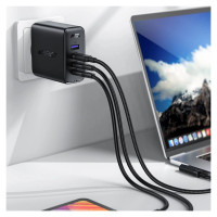 Acefast fast charger GaN 3xUSB-C/1xUSB-A 100W black + angled cable USB-C - USB-C 100W 2m black
