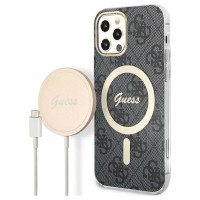 Guess Set Guess GUBPP12MH4EACSK Case+ Charger iPhone 12/12 Pro black/black hard case 4G Print MagSafe
