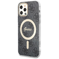 Guess Set Guess GUBPP12MH4EACSK Case+ Charger iPhone 12/12 Pro black/black hard case 4G Print MagSafe
