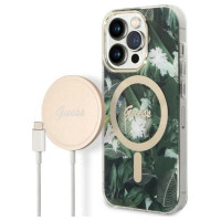 Guess Set Guess GUBPP14XHJEACSA Case+ Charger iPhone 14 Pro Max 6.7" green/green hard case Jungle MagSafe