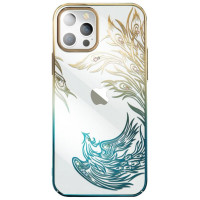 Kingxbar Luxury iPhone 14 Case with Kingxbar Phoenix Crystals - Gold and Blue