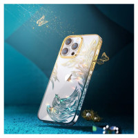 Kingxbar Luxury iPhone 14 Pro Case with Kingxbar Phoenix Crystals - Gold and Blue