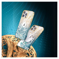 Kingxbar Luxury iPhone 14 Pro Case with Kingxbar Phoenix Crystals - Gold and Blue