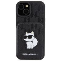 Karl Lagerfeld Saffiano Cardslots and Stand Monogram Choupette case for iPhone 15 - black