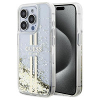 Guess Liquid Glitter Gold Stripes case for iPhone 15 Pro - transparent