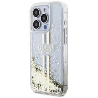 Guess Liquid Glitter Gold Stripes case for iPhone 15 Pro - transparent