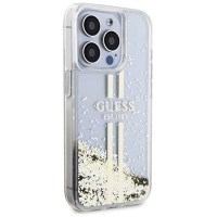 Guess Liquid Glitter Gold Stripes case for iPhone 15 Pro - transparent