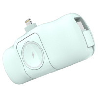 Wozinsky WF16-YLS 5000mAh 15W Lightning Mini Power Bank with Built-in USB-C Cable and Apple Watch Charger - Green