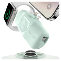 Wozinsky WF16-YLS 5000mAh 15W Lightning Mini Power Bank with Built-in USB-C Cable and Apple Watch Charger - Green