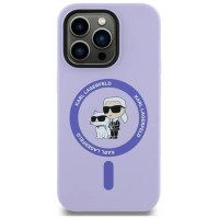 Karl Lagerfeld HC MagSafe Silicone Karl&Choupette Heads Ring Case for iPhone 14 Pro - Purple