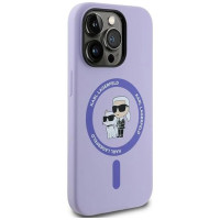 Karl Lagerfeld HC MagSafe Silicone Karl&Choupette Heads Ring Case for iPhone 14 Pro - Purple