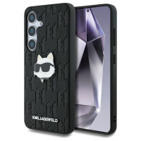 Karl Lagerfeld Leather Monogram Pin Logo Choupette Head Samsung Galaxy S25 Plus Case Black