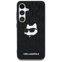 Karl Lagerfeld Leather Monogram Pin Logo Choupette Head Samsung Galaxy S25 Plus Case Black