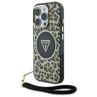 Guess HC IML Leopard Triangle Cord Strap MagSafe Case for iPhone 16 Pro Max - Brown