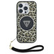 Guess HC IML Leopard Triangle Cord Strap MagSafe Case for iPhone 16 Pro Max - Brown