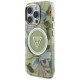 Guess Glitter Flowers Triangle Buttons MagSafe case for iPhone 16 Pro green
