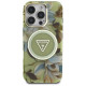 Guess Glitter Flowers Triangle Buttons MagSafe case for iPhone 16 Pro green