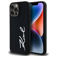 Karl Lagerfeld Silicone Metal Script Logo Case for iPhone 14 Pro Max Black