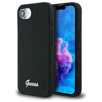 Guess Silicone Script Metal Logo MagSafe iPhone 16e Case - Black