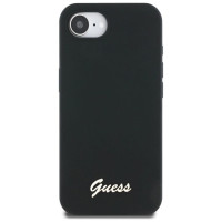 Guess Silicone Script Metal Logo MagSafe iPhone 16e Case - Black