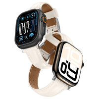 Amazingthing Class Band Leather Strap for Apple Watch 45 / 46 / 49 mm - Light Beige