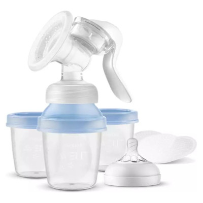 Philips Avent Lotus manuālais krūts piena sūknis ar trauciņiem piena/ēdiena uzglabā&scaron;anai (3 gab., + adapteris) - SCF430/13