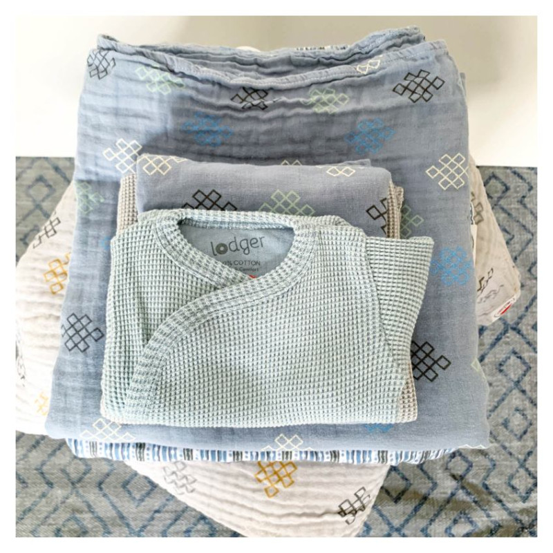 Lodger Romper Ciumbelle, adītas kokvilnas bodijs ar īsām piedurknēm, Ocean, 68 cm - RFC 074_68