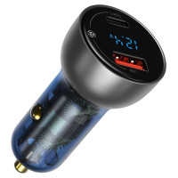 Baseus USB / USB Type C car charger 65 W 5 A SCP Quick Charge 4.0+ Power Delivery 3.0 LCD screen transparent (CCKX-C0A)