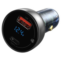 Baseus USB / USB Type C car charger 65 W 5 A SCP Quick Charge 4.0+ Power Delivery 3.0 LCD screen transparent (CCKX-C0A)