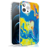 Kingxbar Watercolor Series color case for iPhone 12 Pro Max yellowblue