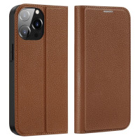Dux Ducis Skin X2 case for iPhone 14 Pro Max case with magnetic flap brown