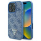 Guess Leather 4G Triangle Strass MagSafe Case for iPhone 16 Pro Max - Blue